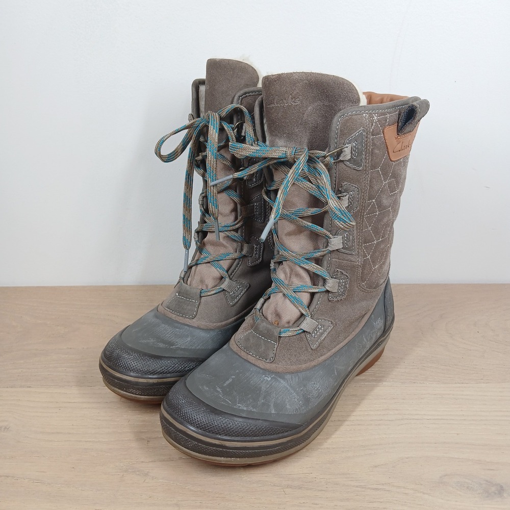 Clarks Outbound Boots Women 7 Gray Suede Lace Up Insulated Winter Snow Outdoor
